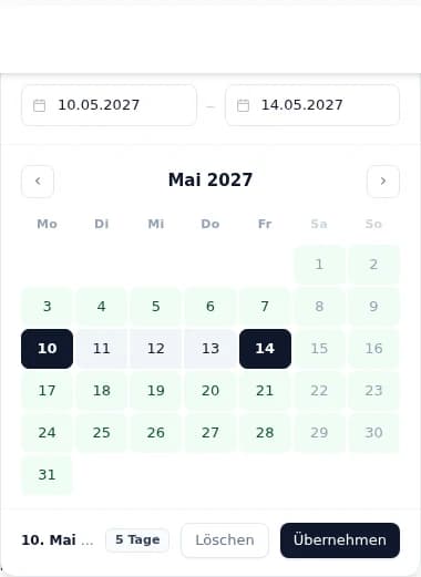 EOS-Kalender mit festen Reisedaten vom 10. bis 14. Mai 2027