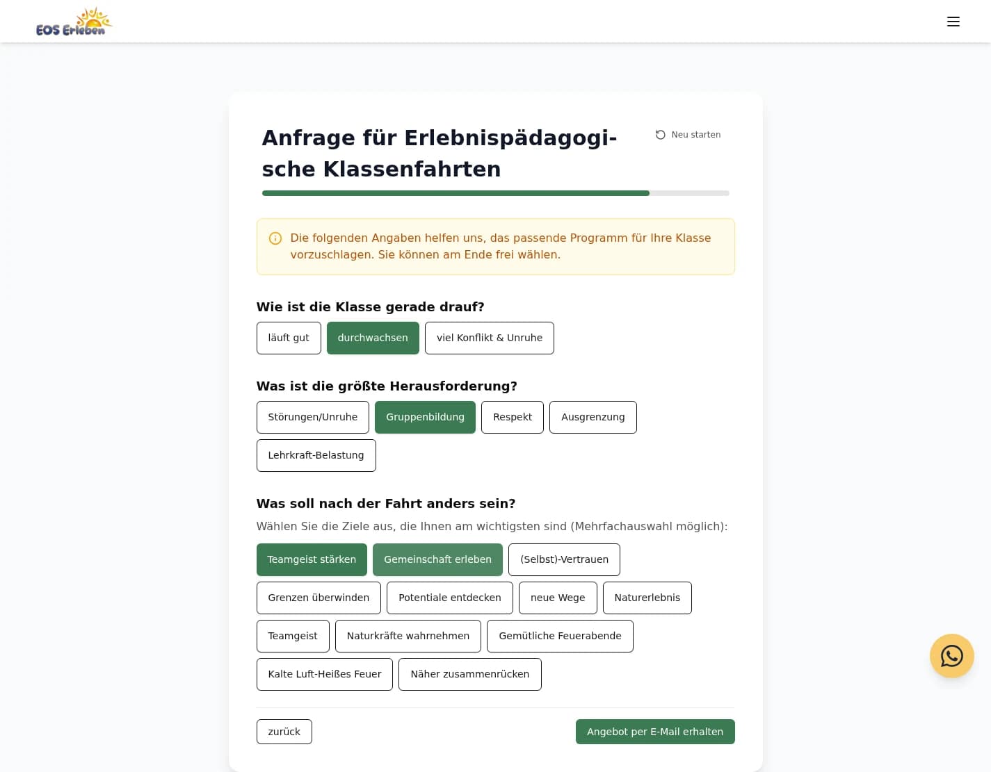 Pädagogische Wünsche: Klassenstimmung, größte Herausforderung und mehrere Entwicklungsziele