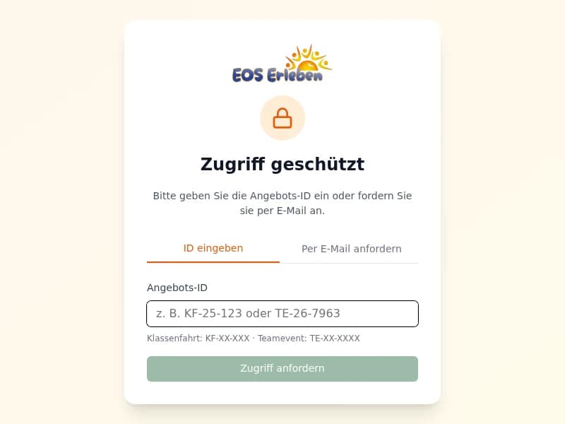 Geschützter Zugang zum persönlichen EOS-Angebot ohne veröffentlichte Zugangsdaten