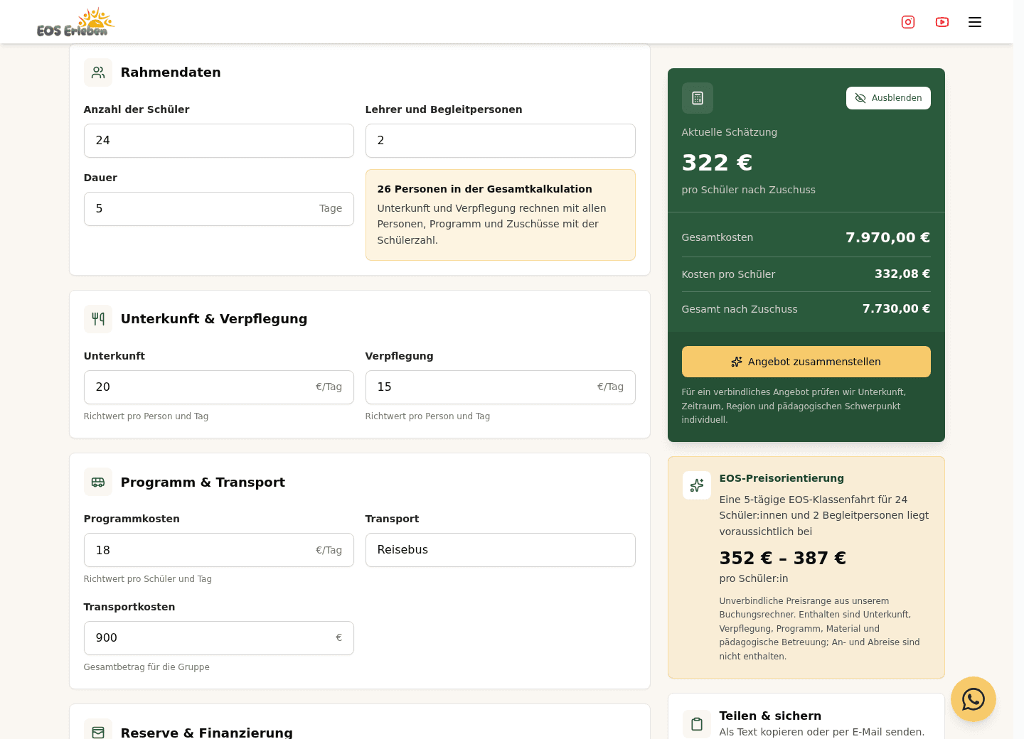 Klassenfahrt online planen: EOS-Tools im Einsatz