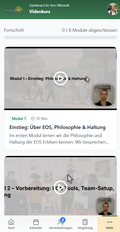 Mobile Ansicht des EOS-Erleben-Video-Einarbeitungskurses